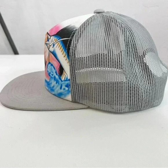 Hurley Trucker Hat with Airbrushed Swordfish and Sunset Ocean Scene - Picture 7 of 7